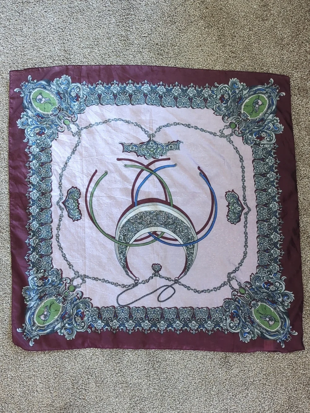 Vintage Shanghai Silk Pink Burgundy Scarf